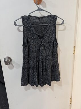 Express Charcoal Gray Lace-Up Peplum Tank